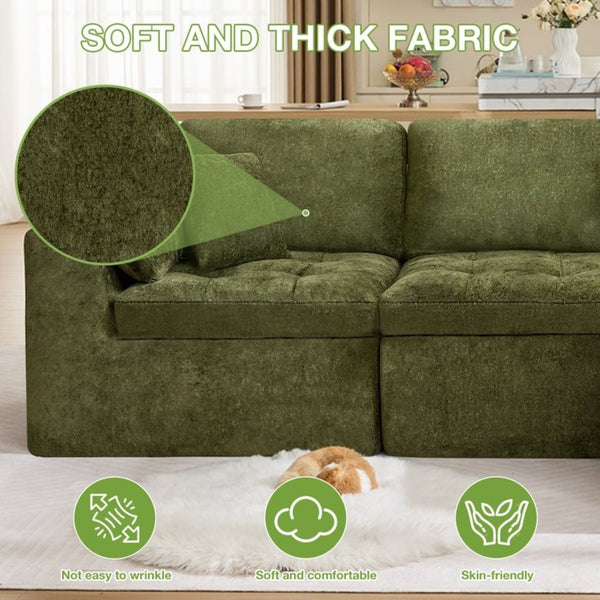 English Elm 110" Chenille Cloud Sectional Modular Sofa with Oversized Ottoman for Living Room Green W1521S00088
