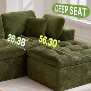 English Elm 110" Chenille Cloud Sectional Modular Sofa with Oversized Ottoman for Living Room Green W1521S00088