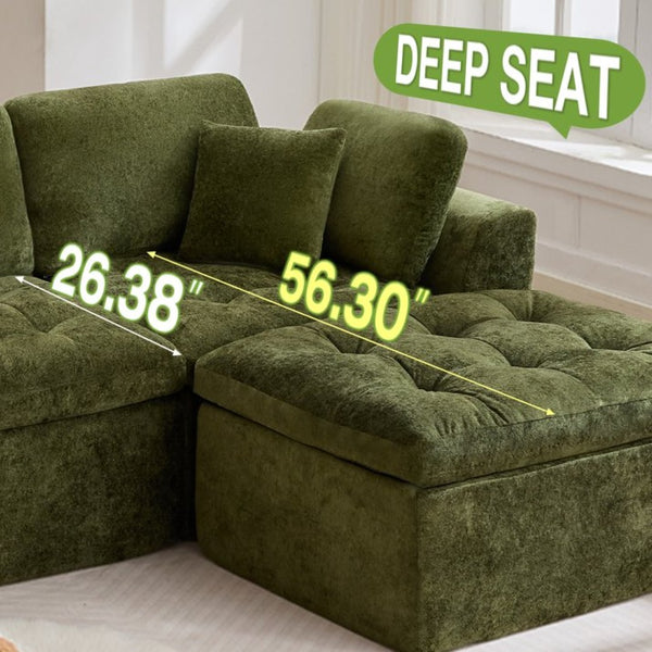 English Elm 110" Chenille Cloud Sectional Modular Sofa with Oversized Ottoman for Living Room Green W1521S00088