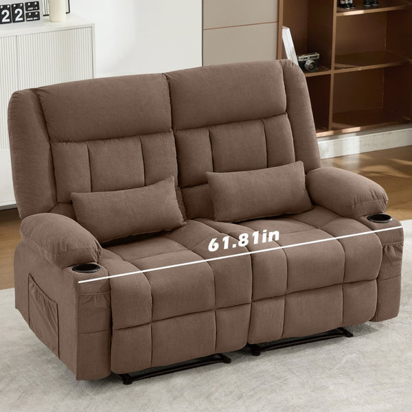 English Elm Recliner Loveseat with Dual Independent Recline Cup Holders and Storage for Living Room W1521S00091