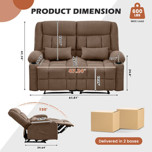 English Elm Recliner Loveseat with Dual Independent Recline Cup Holders and Storage for Living Room W1521S00091