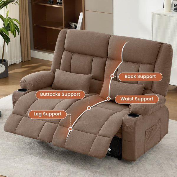 English Elm Recliner Loveseat with Dual Independent Recline Cup Holders and Storage for Living Room W1521S00091