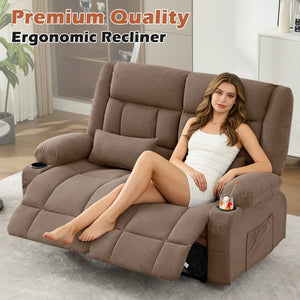 English Elm Recliner Loveseat with Dual Independent Recline Cup Holders and Storage for Living Room W1521S00091