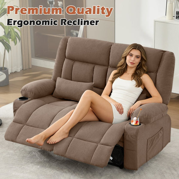 English Elm Recliner Loveseat with Dual Independent Recline Cup Holders and Storage for Living Room W1521S00091