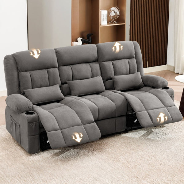 English Elm 84" Three Seat Manual Reclining Sofa with Cup Holders Breathable Fabric Home Theater W1521S00092