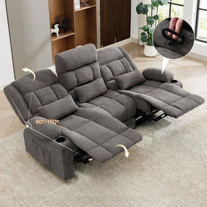 English Elm 84" Three Seat Manual Reclining Sofa with Cup Holders Breathable Fabric Home Theater W1521S00092
