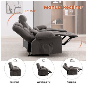 English Elm 84" Three Seat Manual Reclining Sofa with Cup Holders Breathable Fabric Home Theater W1521S00092