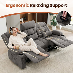 English Elm 84" Three Seat Manual Reclining Sofa with Cup Holders Breathable Fabric Home Theater W1521S00092