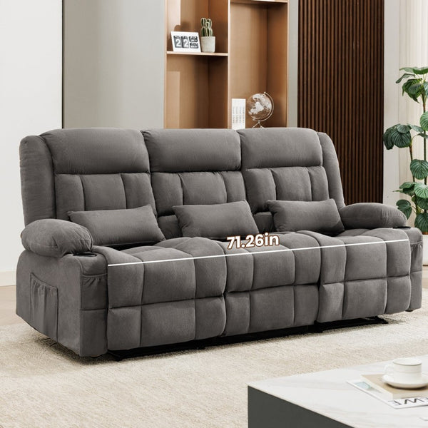 English Elm 84" Three Seat Manual Reclining Sofa with Cup Holders Breathable Fabric Home Theater W1521S00092