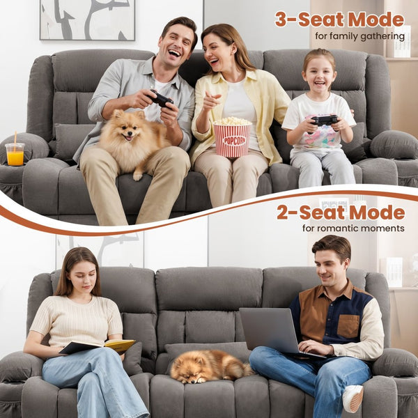 English Elm 84" Three Seat Manual Reclining Sofa with Cup Holders Breathable Fabric Home Theater W1521S00092