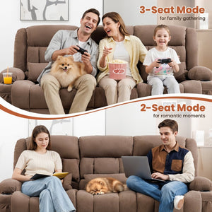 English Elm 84" Three Seat Manual Reclining Sofa with Cup Holders Breathable Fabric Home Theater Brown W1521S00093