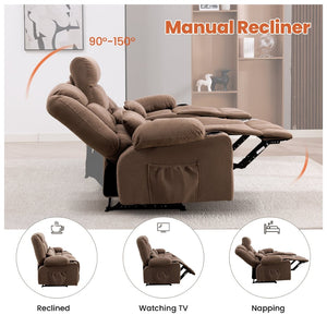 English Elm 84" Three Seat Manual Reclining Sofa with Cup Holders Breathable Fabric Home Theater Brown W1521S00093