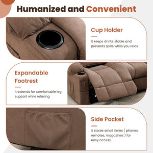 English Elm 84" Three Seat Manual Reclining Sofa with Cup Holders Breathable Fabric Home Theater Brown W1521S00093