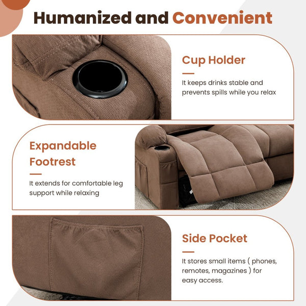 English Elm 84" Three Seat Manual Reclining Sofa with Cup Holders Breathable Fabric Home Theater Brown W1521S00093