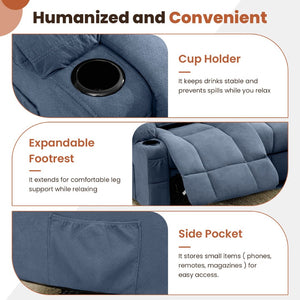 English Elm 84" Three Seat Manual Reclining Sofa with Cup Holders Breathable Fabric Home Theater Blue W1521S00094