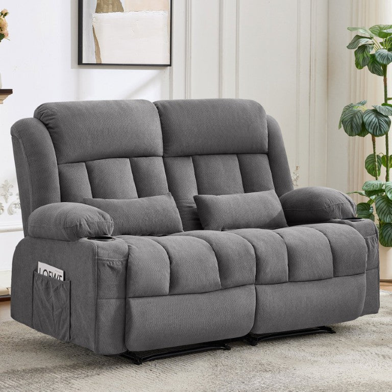 English Elm Reclining Loveseat with Cup Holders Side Pockets and Foam Padded Seats for Living Rooms W1521S00095