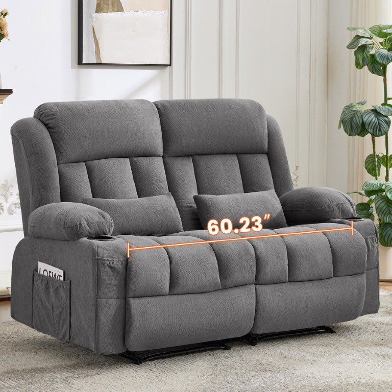 English Elm Reclining Loveseat with Cup Holders Side Pockets and Foam Padded Seats for Living Rooms W1521S00095