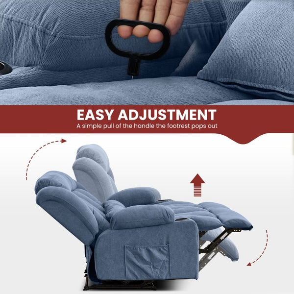 English Elm Reclining Loveseat with Cup Holders Side Pockets and 155 Degree Fabric Seating Blue W1521S00096