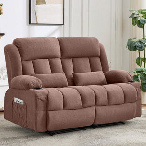 English Elm Reclining Loveseat with Cup Holders Side Pockets and 155 Degree Fabric Seating Brown W1521S00097