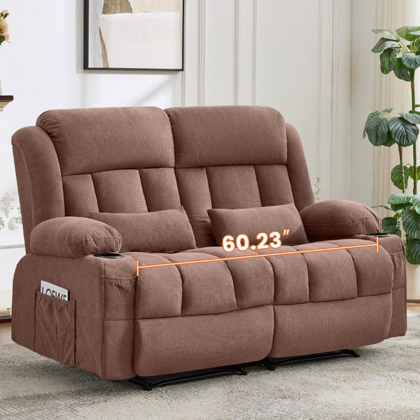 English Elm Reclining Loveseat with Cup Holders Side Pockets and 155 Degree Fabric Seating Brown W1521S00097