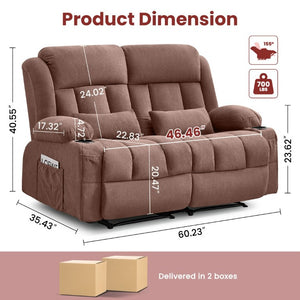 English Elm Reclining Loveseat with Cup Holders Side Pockets and 155 Degree Fabric Seating Brown W1521S00097