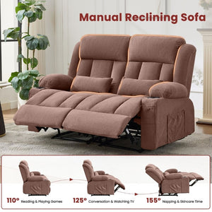English Elm Reclining Loveseat with Cup Holders Side Pockets and 155 Degree Fabric Seating Brown W1521S00097