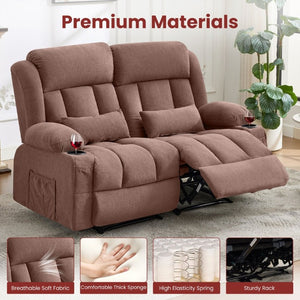 English Elm Reclining Loveseat with Cup Holders Side Pockets and 155 Degree Fabric Seating Brown W1521S00097