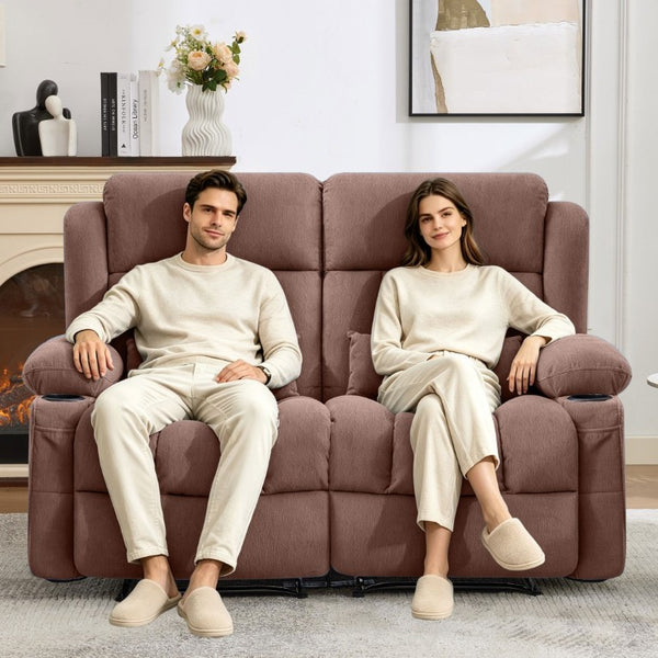 English Elm Reclining Loveseat with Cup Holders Side Pockets and 155 Degree Fabric Seating Brown W1521S00097