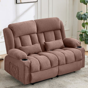 English Elm Reclining Loveseat with Cup Holders Side Pockets and 155 Degree Fabric Seating Brown W1521S00097