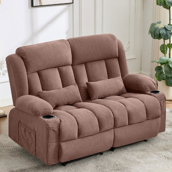 English Elm Reclining Loveseat with Cup Holders Side Pockets and 155 Degree Fabric Seating Brown W1521S00097