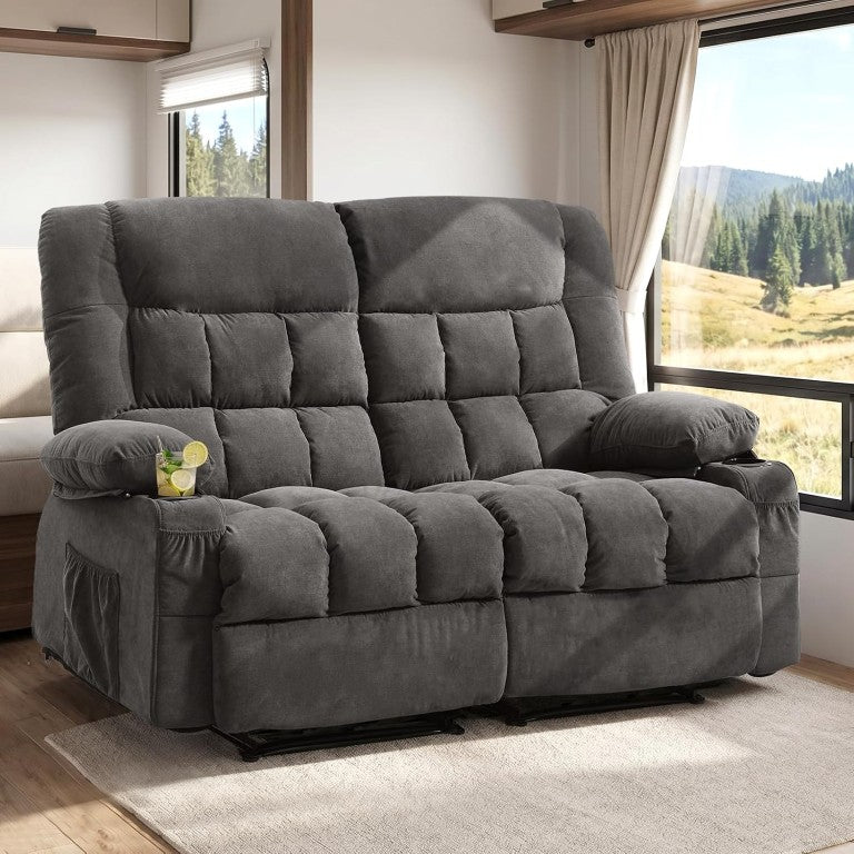 English Elm Recliner Loveseat with Cup Holders Console and Foam Cushions for Living Room Use W1521S00098
