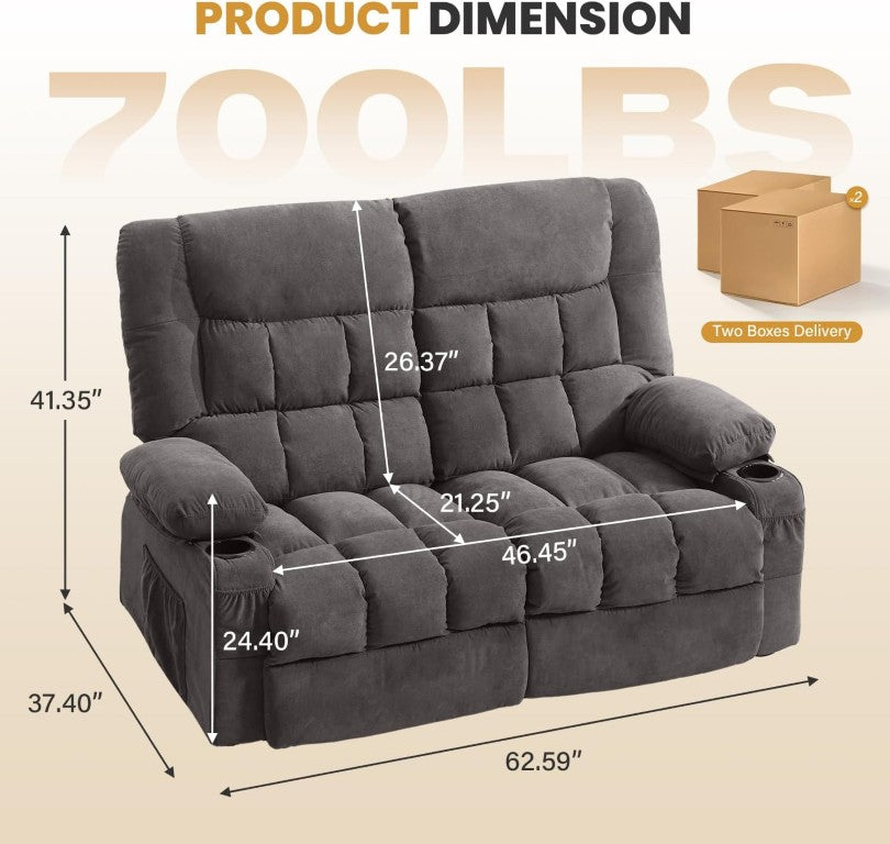 English Elm Recliner Loveseat with Cup Holders Console and Foam Cushions for Living Room Use W1521S00098