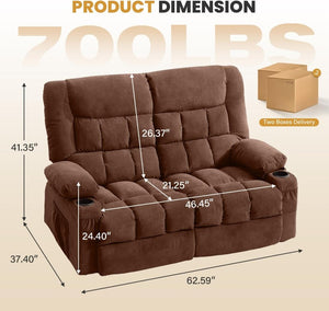 English Elm Recliner Loveseat Two Seat Manual with Cup Holders Console and Foam Cushion Support Brown W1521S00099