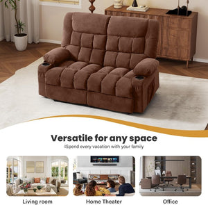 English Elm Recliner Loveseat Two Seat Manual with Cup Holders Console and Foam Cushion Support Brown W1521S00099