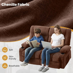 English Elm Recliner Loveseat Two Seat Manual with Cup Holders Console and Foam Cushion Support Brown W1521S00099