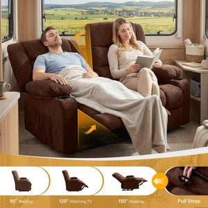 English Elm Recliner Loveseat Two Seat Manual with Cup Holders Console and Foam Cushion Support Brown W1521S00099