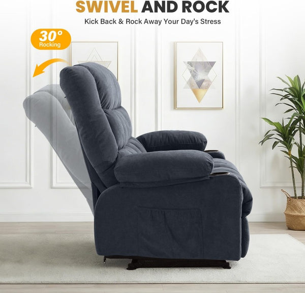 English Elm Recliner Loveseat Two Seat Manual with Cup Holders Console and Foam Cushion Support Blue W1521S00100
