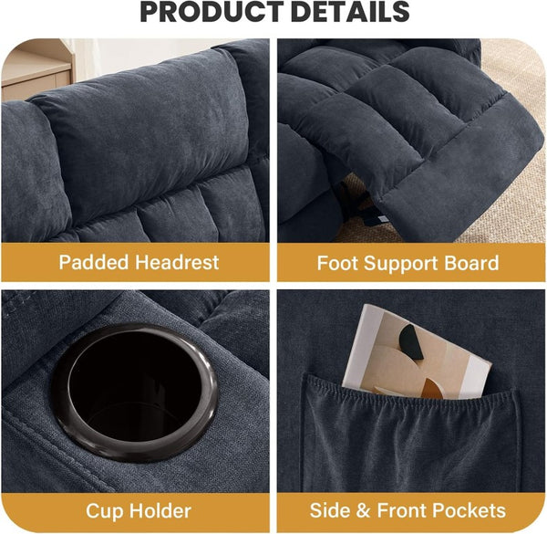 English Elm Recliner Loveseat Two Seat Manual with Cup Holders Console and Foam Cushion Support Blue W1521S00100