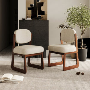 English Elm Walnut Finish Solid Wood Dining Chair Cream Upholstered Ergonomic Seat for Home Study Walnut W1535P551842