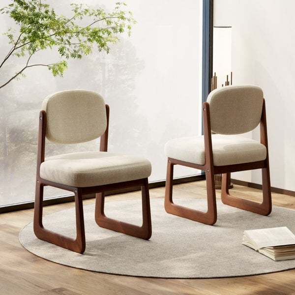 English Elm Walnut Finish Solid Wood Dining Chair Cream Upholstered Ergonomic Seat for Home Study Walnut W1535P551842