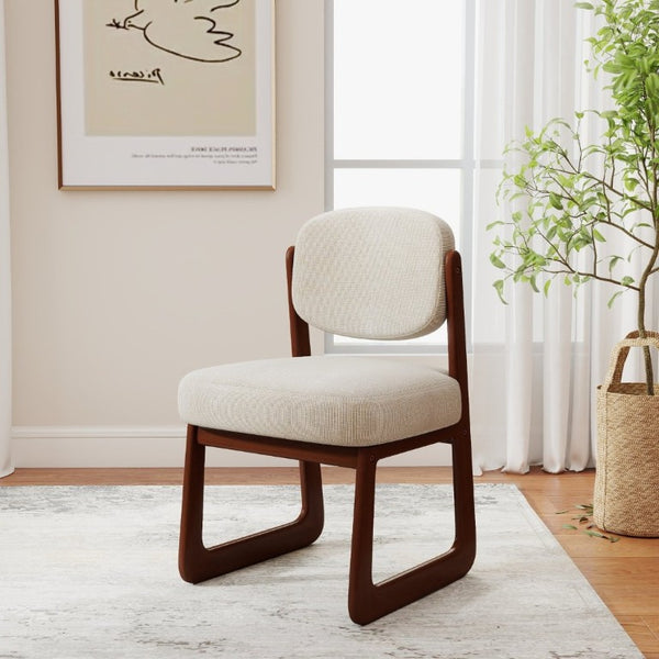 English Elm Walnut Finish Solid Wood Dining Chair Cream Upholstered Ergonomic Seat for Home Study Walnut W1535P551842