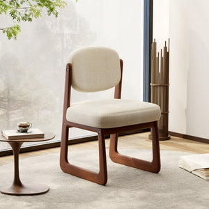 English Elm Walnut Finish Solid Wood Dining Chair Cream Upholstered Ergonomic Seat for Home Study Walnut W1535P551842