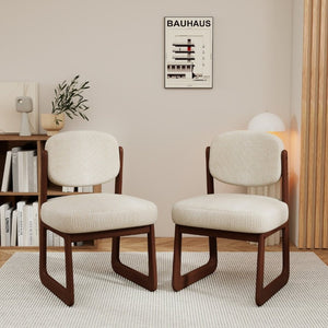 English Elm Walnut Finish Solid Wood Dining Chair Cream Upholstered Ergonomic Seat for Home Study Walnut W1535P551842