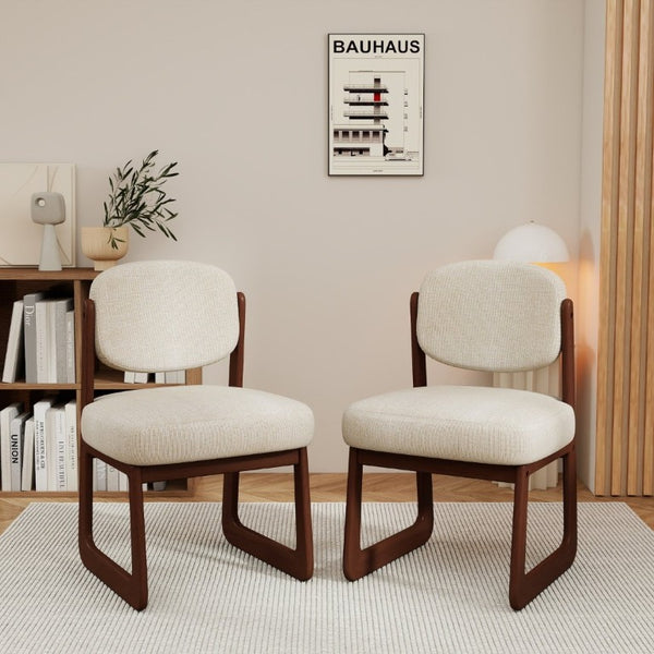 English Elm Walnut Finish Solid Wood Dining Chair Cream Upholstered Ergonomic Seat for Home Study Walnut W1535P551842