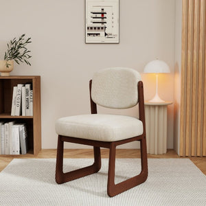 English Elm Walnut Finish Solid Wood Dining Chair Cream Upholstered Ergonomic Seat for Home Study Walnut W1535P551842