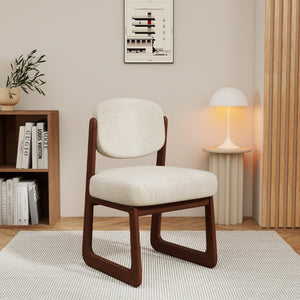 English Elm Walnut Finish Solid Wood Dining Chair Cream Upholstered Ergonomic Seat for Home Study Walnut W1535P551842