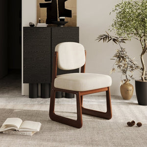 English Elm Walnut Finish Solid Wood Dining Chair Cream Upholstered Ergonomic Seat for Home Study Walnut W1535P551842
