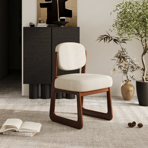 English Elm Walnut Finish Solid Wood Dining Chair Cream Upholstered Ergonomic Seat for Home Study Walnut W1535P551842
