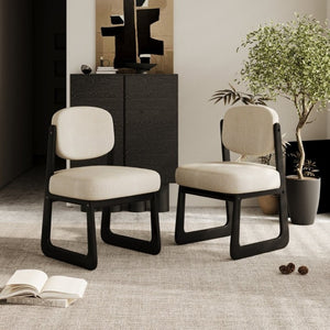 English Elm Walnut Finish Solid Wood Dining Chair Cream Upholstered Ergonomic Seat for Home Study Black W1535P552062