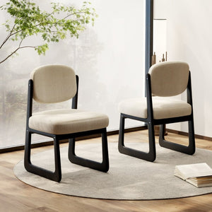 English Elm Walnut Finish Solid Wood Dining Chair Cream Upholstered Ergonomic Seat for Home Study Black W1535P552062